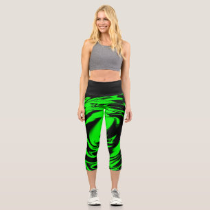 Leggings Capri Capris noir et néon vert citron haute taille