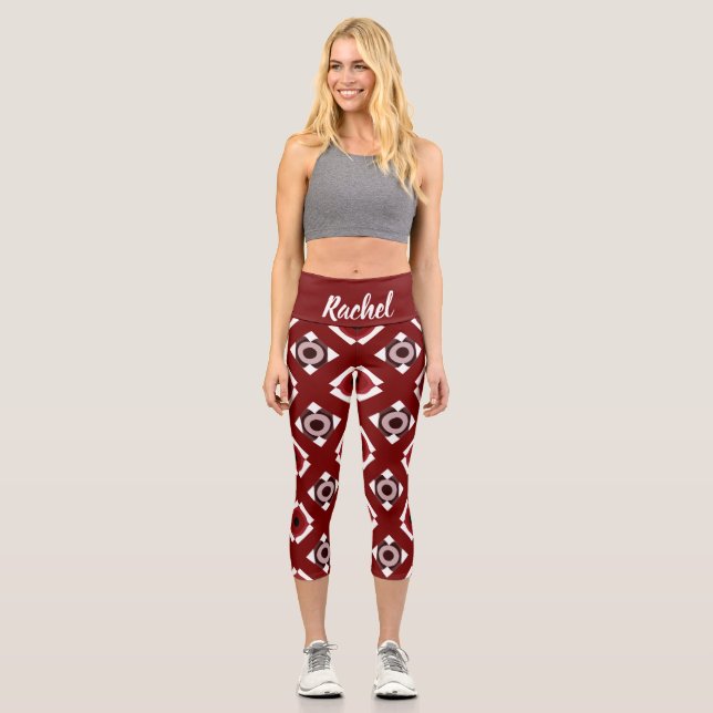 Leggings Capri Capris rouge blanc Motif haut taille (Recto)