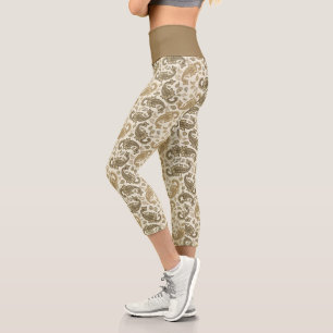 Leggings Capri Capris taille haute à motif cachemire beige marron