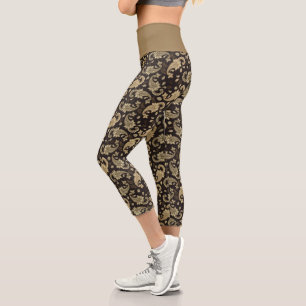 Leggings Capri Capris taille haute à motif cachemire marron-beige