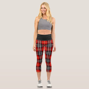 Leggings Capri Capris taille haute à motif carreaux rouge noir Bu