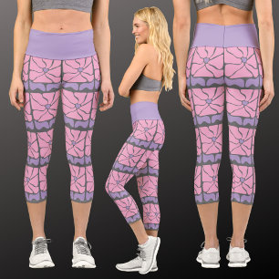 Leggings Capri Capris Taille Haute à Motif Floral Rétro des Année