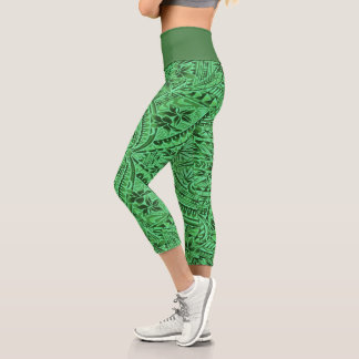 Leggings Capri Capris taille haute/Tribal/Vert