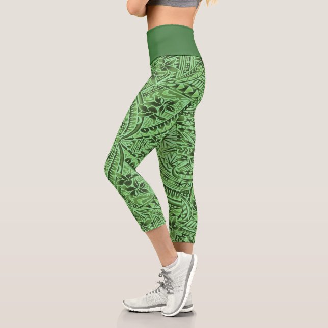 Leggings Capri Capris taille haute/Tribal/Vert (Gauche)