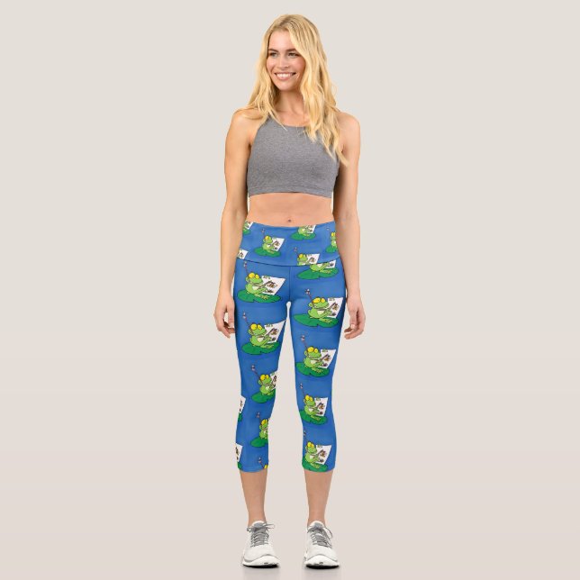 Leggings Capri Caricature amusante de grenouille verte (Recto)