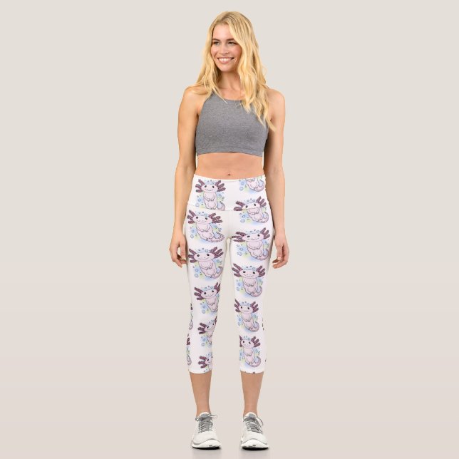 Leggings Capri Caricature axolotl rose adorable (Recto)