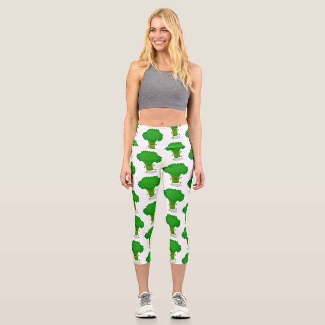 Leggings Capri Caricature de brocoli dansant Cute kawaii (Recto)