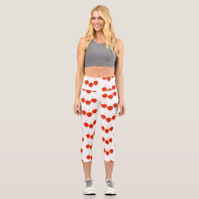 Leggings Capri Caricature de cerises rouges à sauter mûr (Recto)