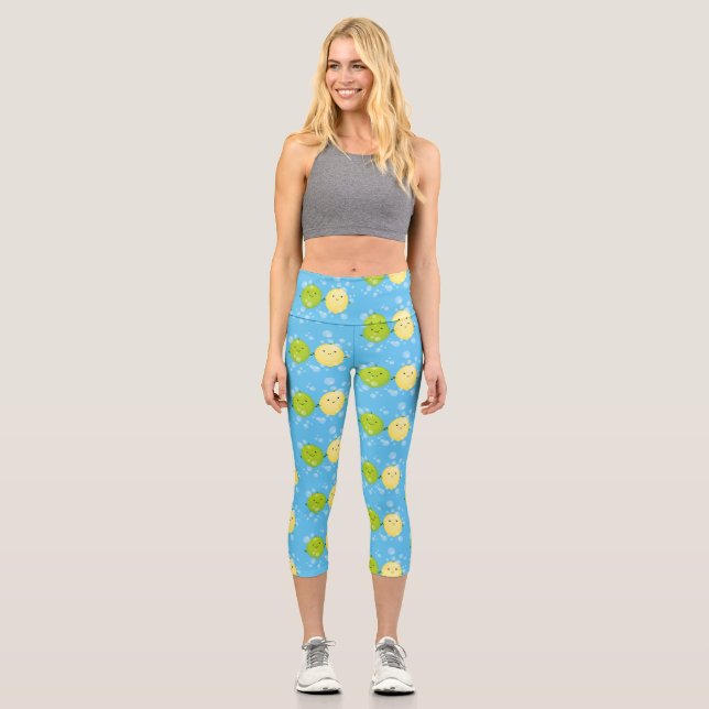 Leggings Capri Caricature de chaux de citron joyeux (Recto)