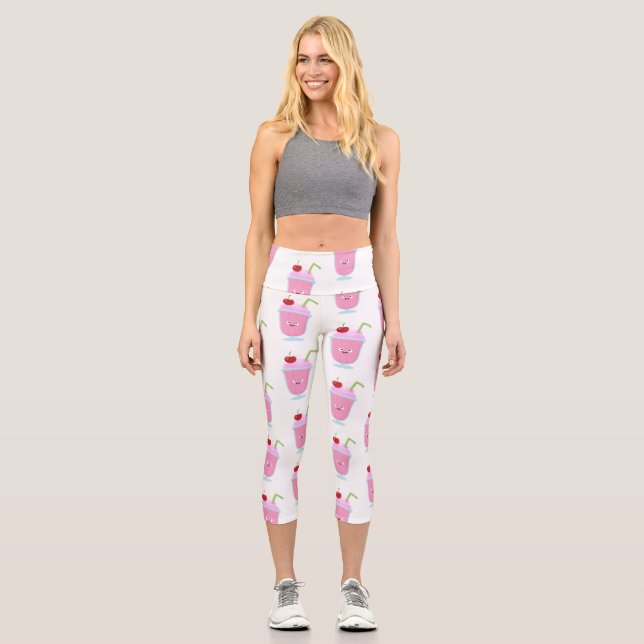 Leggings Capri Caricature de crème glacée de fraise mignonne (Recto)