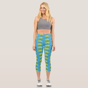 Leggings Capri Caricature de dinosaure de triceratops vert mignon