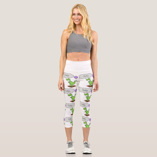 Leggings Capri Caricature de dragon dragon drôle et vert respiran (Recto)