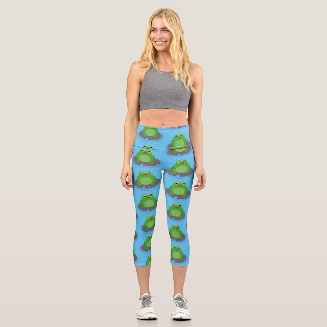 Leggings Capri Caricature de grenouille verte mignonne (Recto)