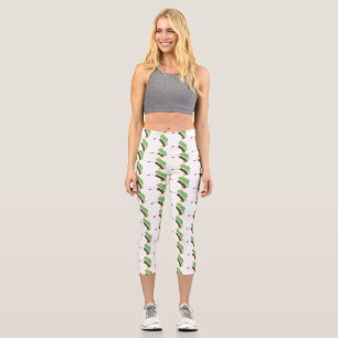 Leggings Capri Caricature de lézard de caméléon vert joyeux