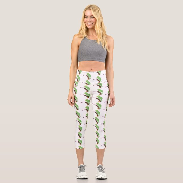 Leggings Capri Caricature de lézard de caméléon vert joyeux (Recto)