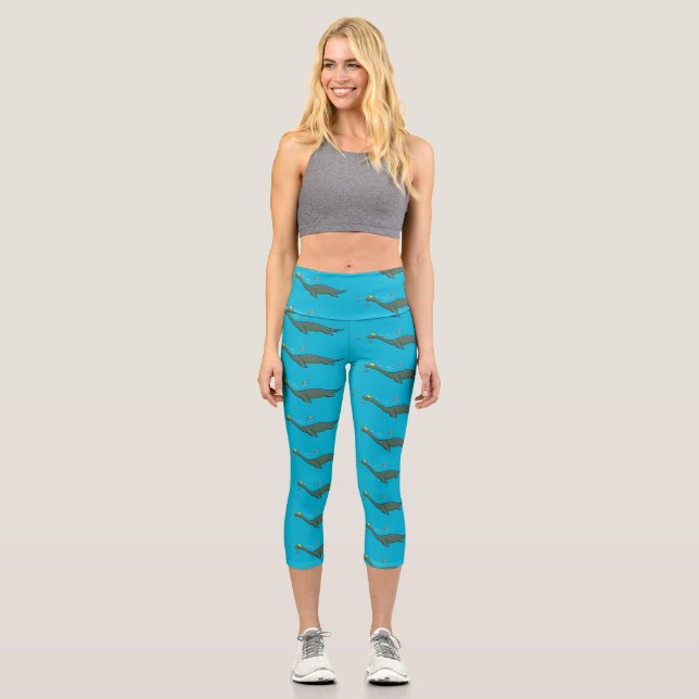 Leggings Capri Caricature de plesiosaure, monstre marin mignon et (Recto)