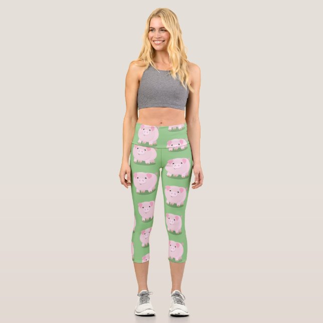 Leggings Capri Caricature de porc mignon rose pot vendue (Recto)