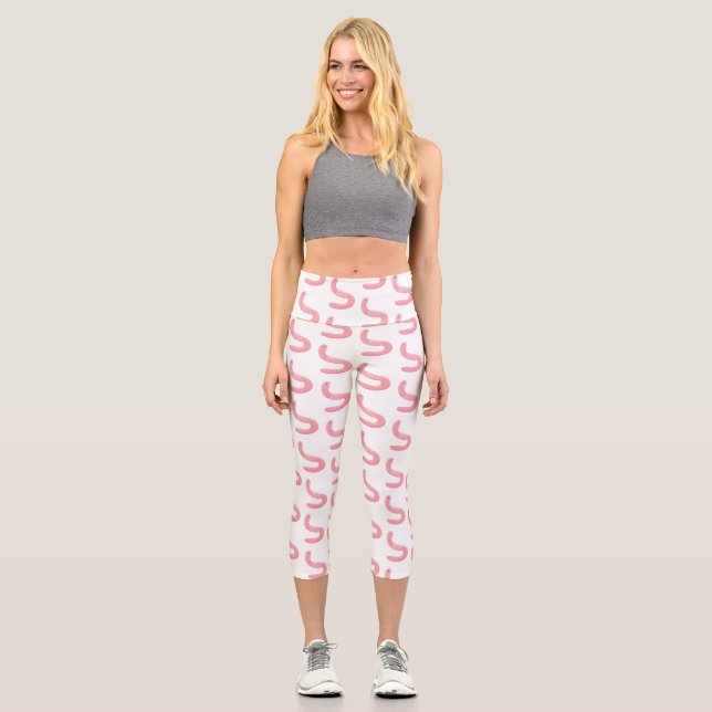 Leggings Capri Caricature de vers de terre rose joli (Recto)