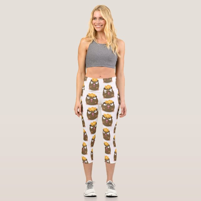 Leggings Capri Caricature joyeuse de cobaye mignonne (Recto)