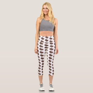 Leggings Capri Caricature mignonne sanglier et fleurs