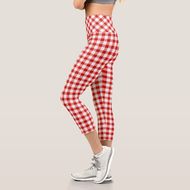 Leggings Capri Carreaux de bison rouges et blancs (Gauche)