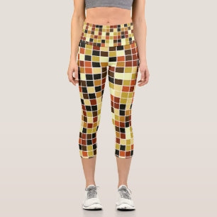 Leggings Capri Carreaux de Piscine, Carreaux de Mosaïque Marrons,