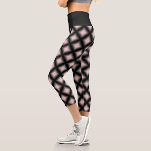Leggings Capri Carrés concentrés roses sur Motif géométrique noir