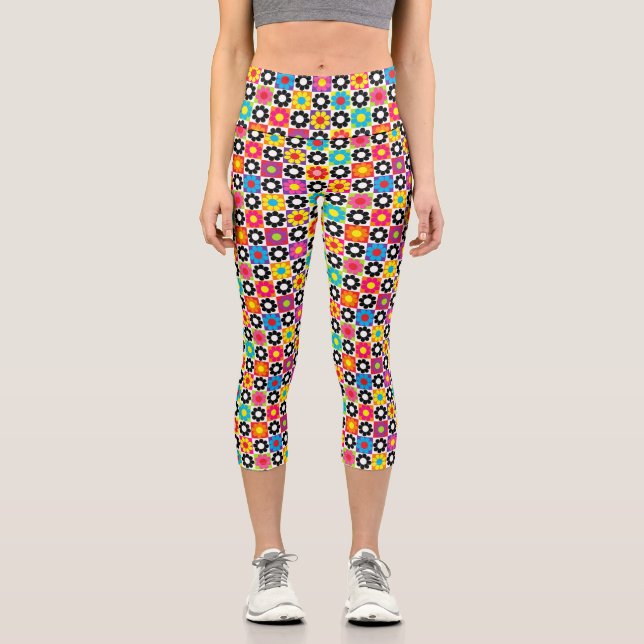 Leggings Capri Carrés d'alimentation des fleurs (Recto)