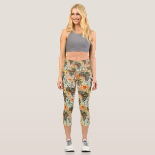 Leggings Capri Carte d'Afrique Éléments Tribaux Décoratifs Motif