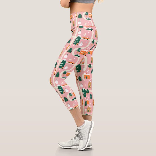 Leggings Capri Carte des vacances de Noël Motif (Gauche)