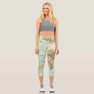 Leggings Capri Carte du monde Capris haut taille