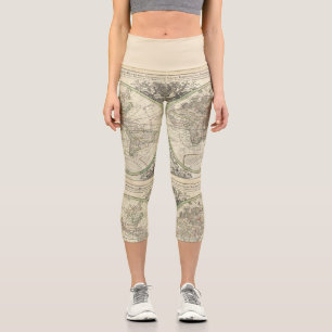 Leggings Capri Carte du Monde Vintage Antique Français 17ème si