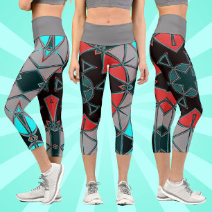 Leggings Capri Carton Mandala bleu rouge et noir