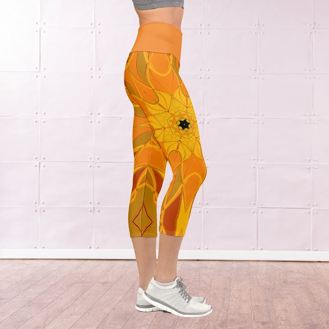 Leggings Capri Carton Mandala Fleur orange jaune et rouge (Créateur téléchargé)