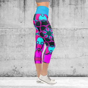 Leggings Capri Carton Mandala Flower rose et bleu