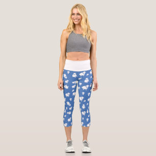 Leggings Capri Cartoon Sheep sur arrière - plan bleu