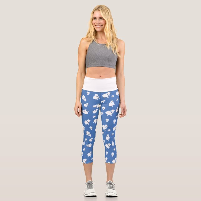 Leggings Capri Cartoon Sheep sur arrière - plan bleu (Recto)