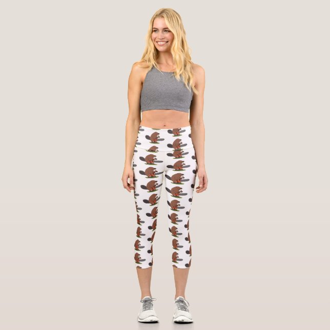 Leggings Capri Castor drôle avec humour de dessin animé de tronço (Recto)