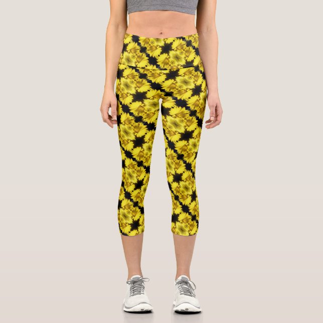 Leggings Capri Centre de la jonquille jaune Abstrait Floral (Recto)