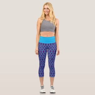 Leggings Capri Cercles Motifs géométriques Triangles violet et bl