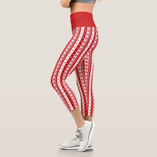 Leggings Capri Cerfs de Noël blanc et rouge et flocons de neige h (Gauche)