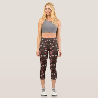 Leggings Capri cerises de cœur marron