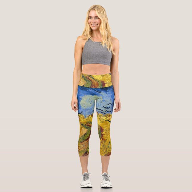 Leggings Capri Champ de blé de Van Gogh peinture impressionniste (Recto)