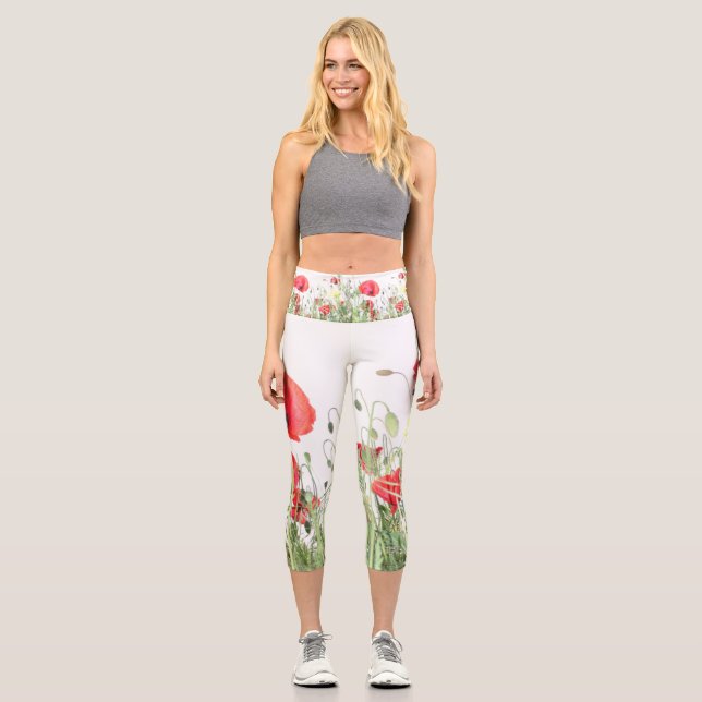 Leggings Capri Champs de pavot fleurs Soleil Nature fleurs Coeur (Recto)