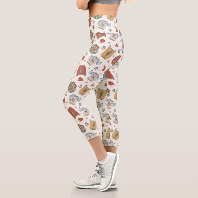 Leggings Capri Chandails de Noël et Motif Casquette (Gauche)