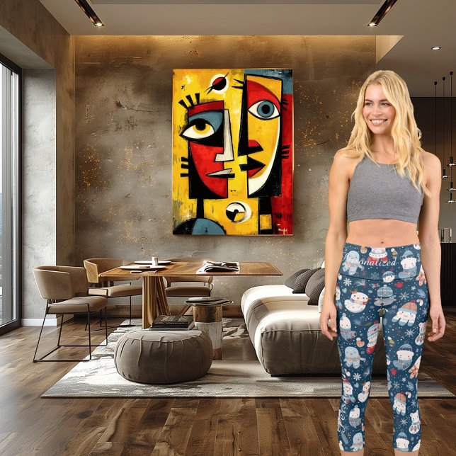 Leggings Capri Charming Kawaii Noël Snowmen en bleu marine (Créateur téléchargé)