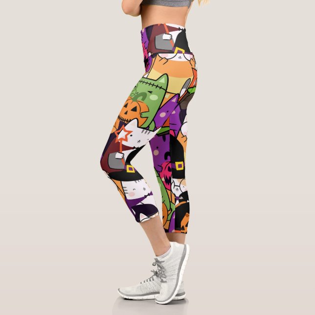 Leggings Capri Chat coloré en motif costume halloween (Gauche)