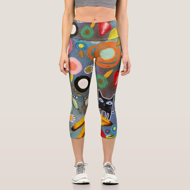 LEGGINGS CAPRI CHAT FLEURS OISEAUX FRUITS (Recto)