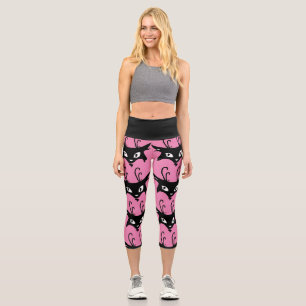 LEGGINGS CAPRI CHAT NOIR IMPRIMER CAPRI ROSE YOGA PANTS LEGINGS