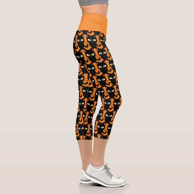 Leggings Capri Chat noir sur Orange Halloween Style Yoga (Droite)